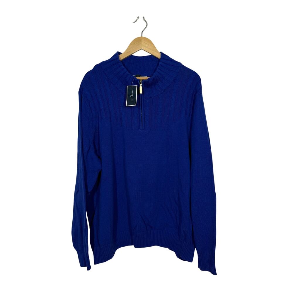 Karen Scott Cable Knit Sweater NWT Womens Size 2X Blue 1/4 Zip Mock Neck Preppy - Picture 2 of 9